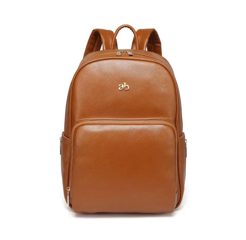 Faux Leather Rucksack Changing Bag - Tan with Pram Hooks