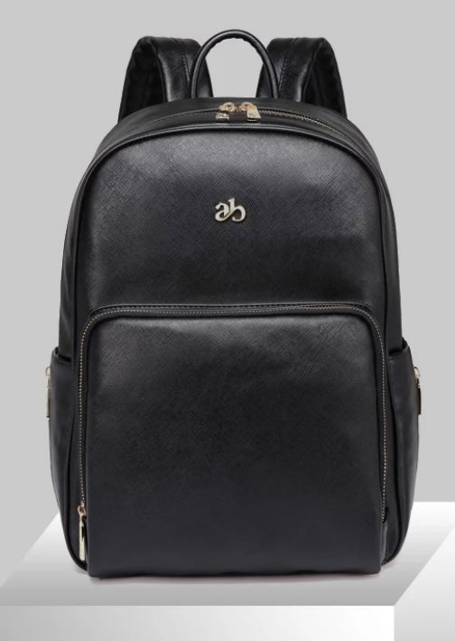 Faux Leather Rucksack Changing Bag - Black with Pram Hooks